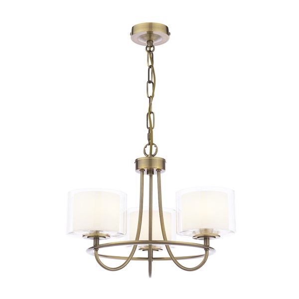 (image for) Laura Ashley Southwell 3 Light Armed Pendant Antique Brass and Opal Glass